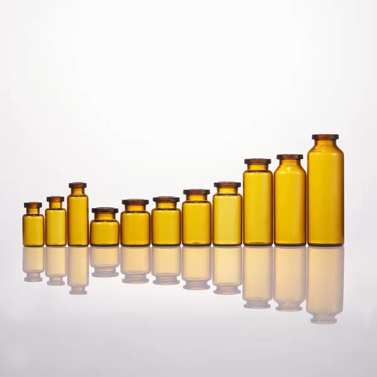 Amber glass vials in the sizes available for private label