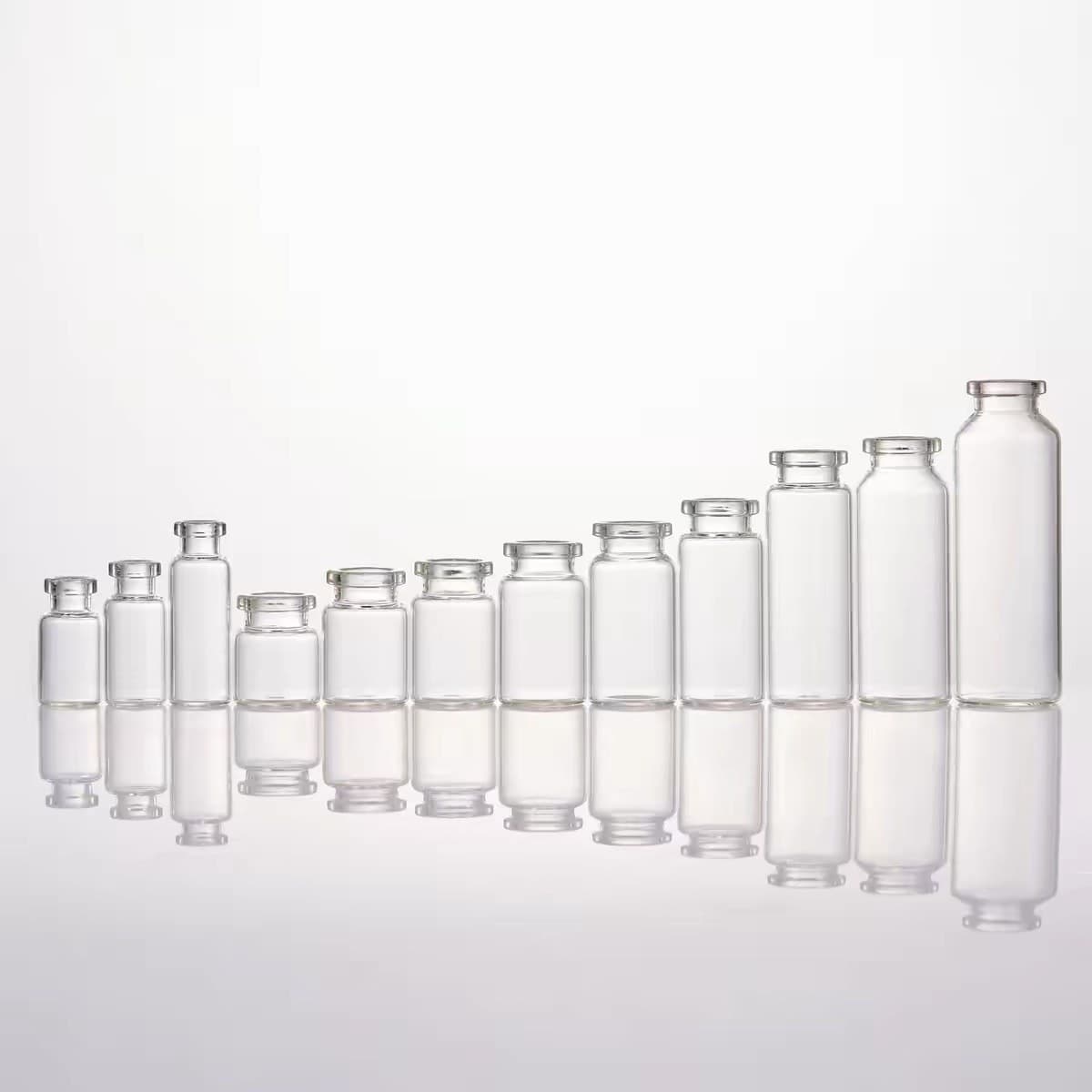 Clear glass vials in the sizes available for private label